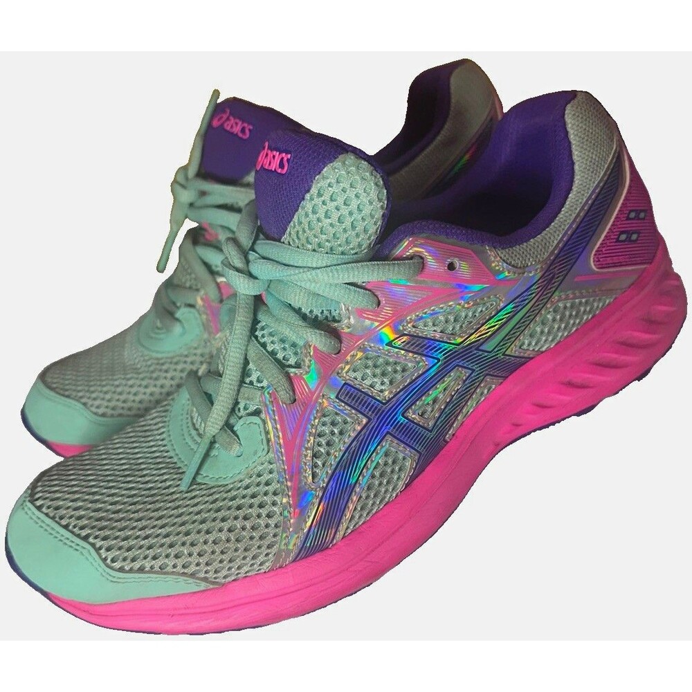 ASICS Jolt 4 Youth Size 7 Running Shoes Mint Pink Purple Athletic Sneakers 1014A
